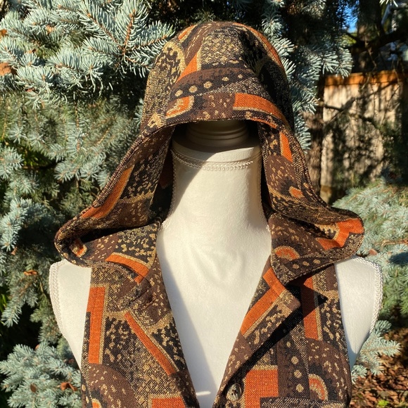 DESIGNER Hans METZEN Vintage Hooded Long Vest Lurex Dress Fall Colors Overdress - Picture 2 of 8